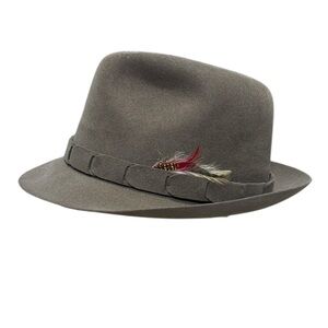 Neiman Marcus Brown Fedora with Feather  Accessory